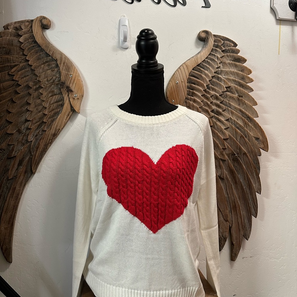 White sweater with red heart nwt